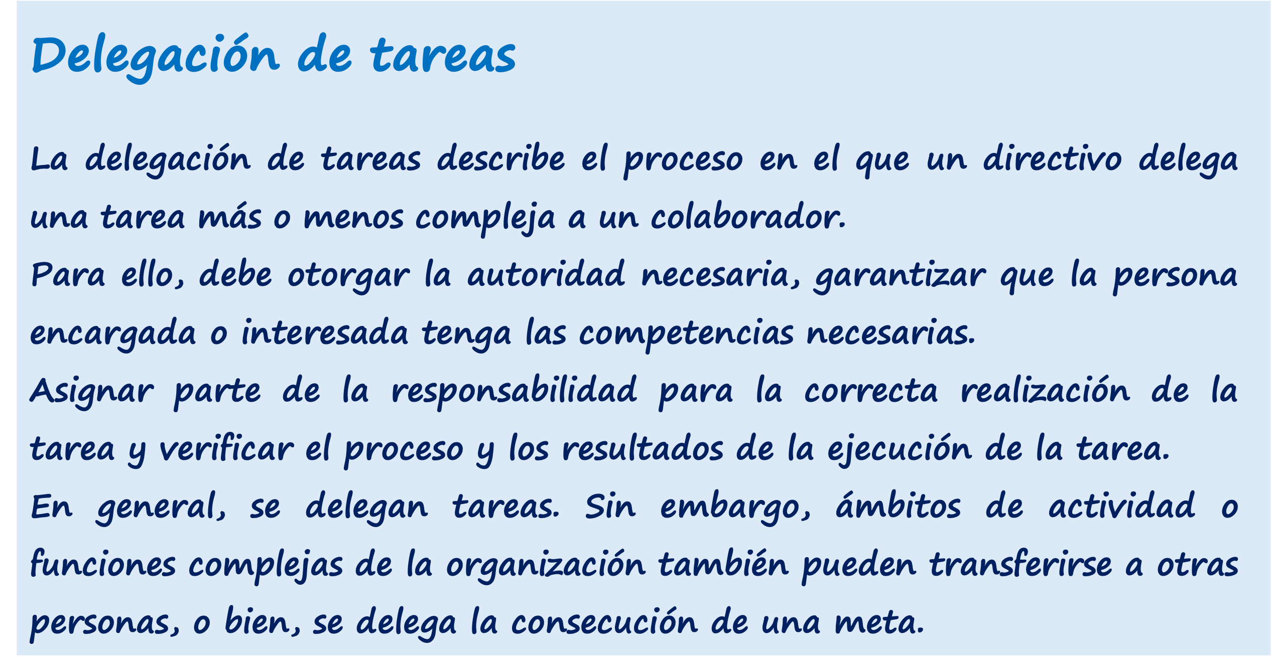 Definición resumida de delegación de tareas